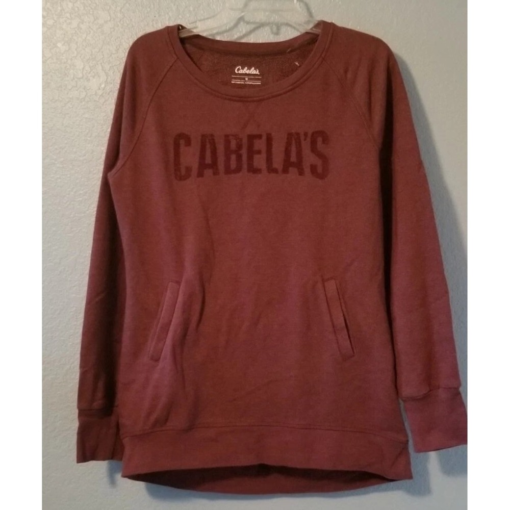 CABELA'S Womens Sweatshirt Size Medium Maroon Long Sleeve Front Pockets NEW